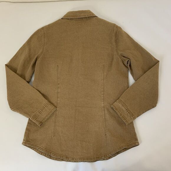 DG2 Denim Jacket Shacket M Snap Button Tan Embellished Flap Pocket Western Rodeo - Picture 2 of 10